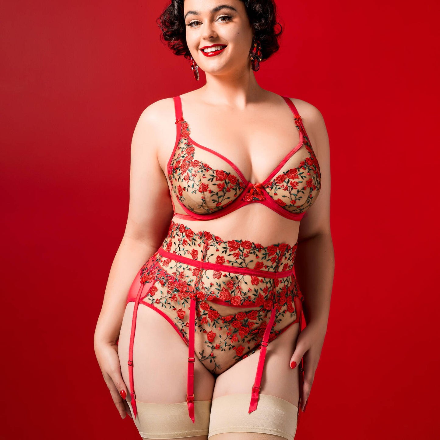 Rosewyn Curve Plunge Bra in Flame Red By Dita Von Teese - 38-44 D-FF (UK)/D-H (US)