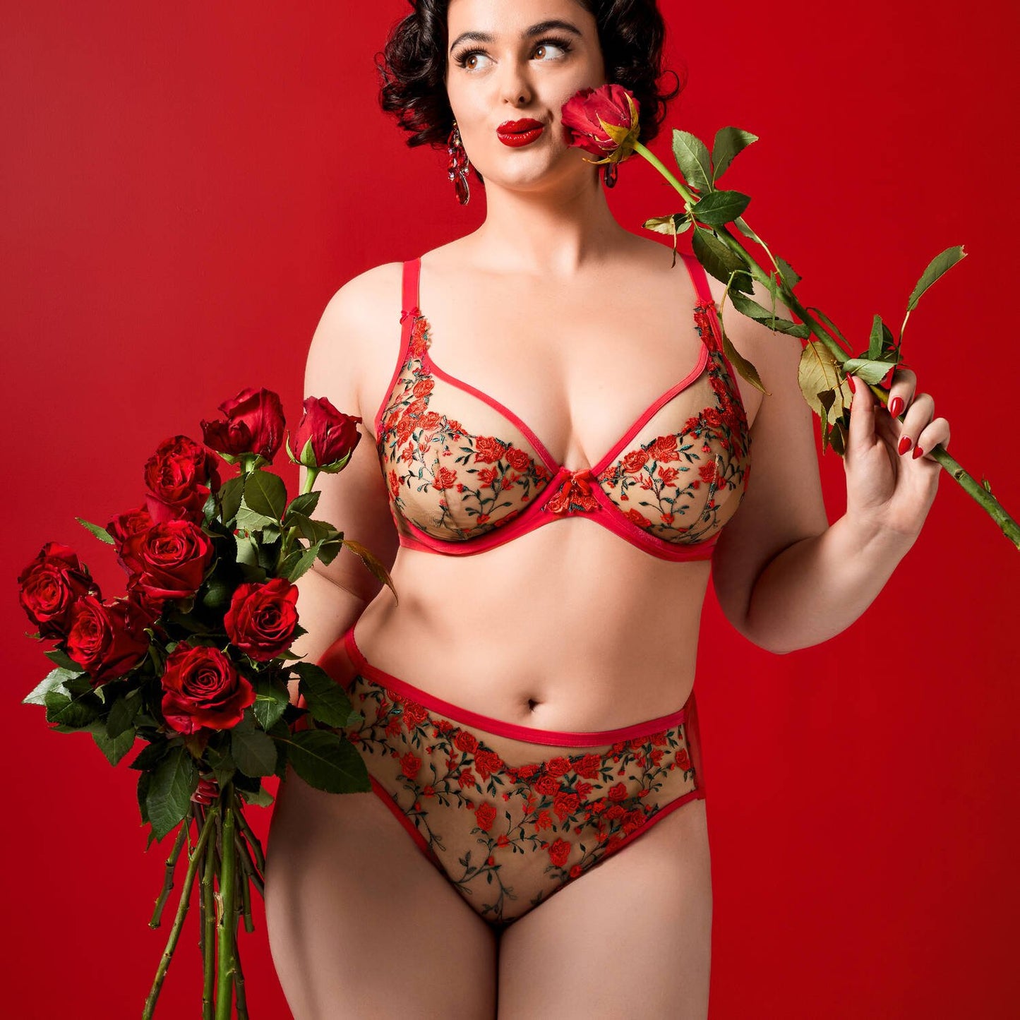 Rosewyn Curve Plunge Bra in Flame Red By Dita Von Teese - 38-44 D-FF (UK)/D-H (US)