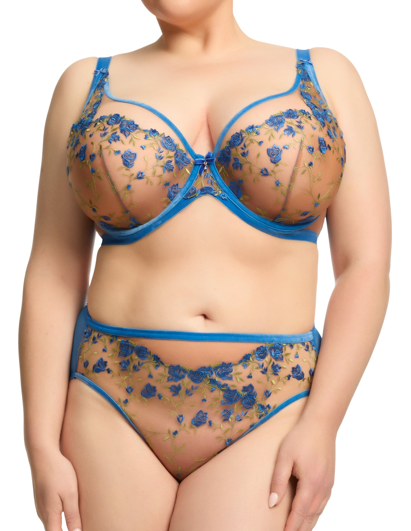 Rosewyn Curve Plunge Bra in Charming Blue By Dita Von Teese - 38-44 D-FF (UK)/D-H (US)