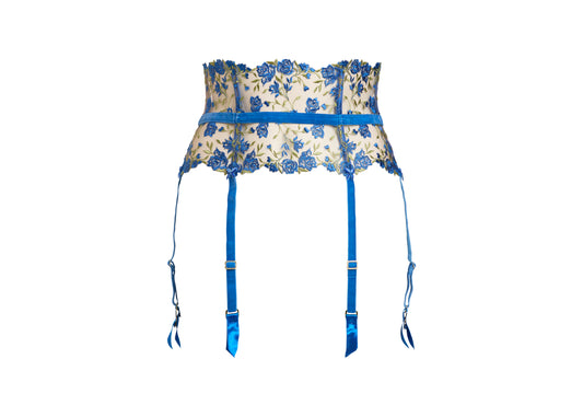 Rosewyn Six Strap Suspender Belt in Charming Blue By Dita Von Teese Lingerie - sizes XS-4X