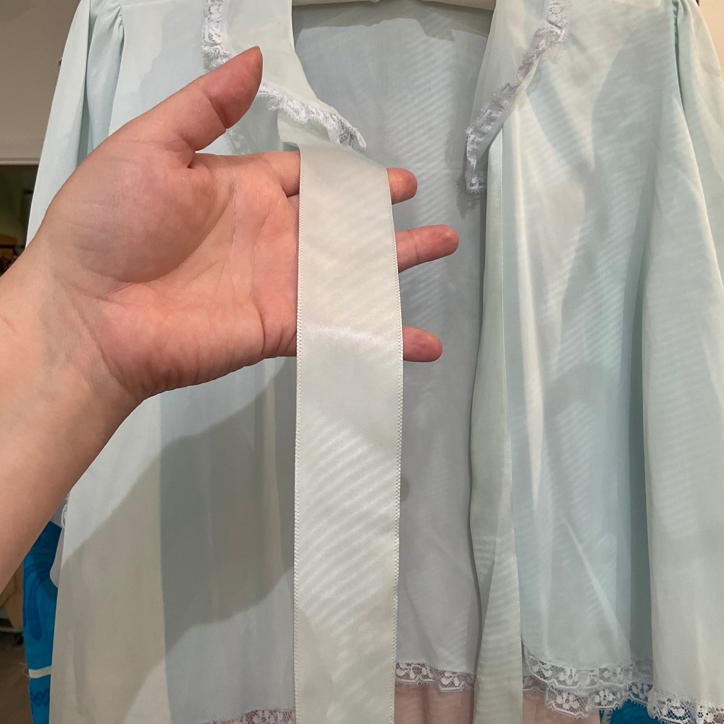 #167 1950's Baby Blue Nylon and Lace Bedjacket by Rogers - S/M/L+