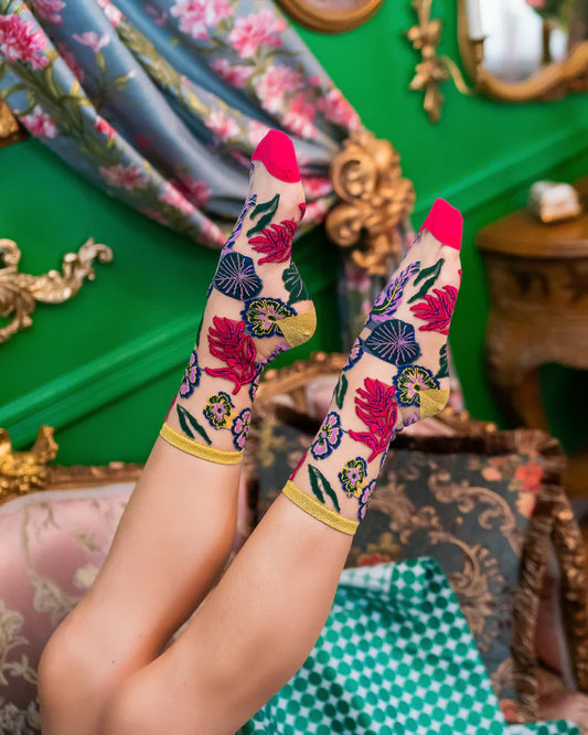 Festive Floral Sheer Sock By Sock Candy