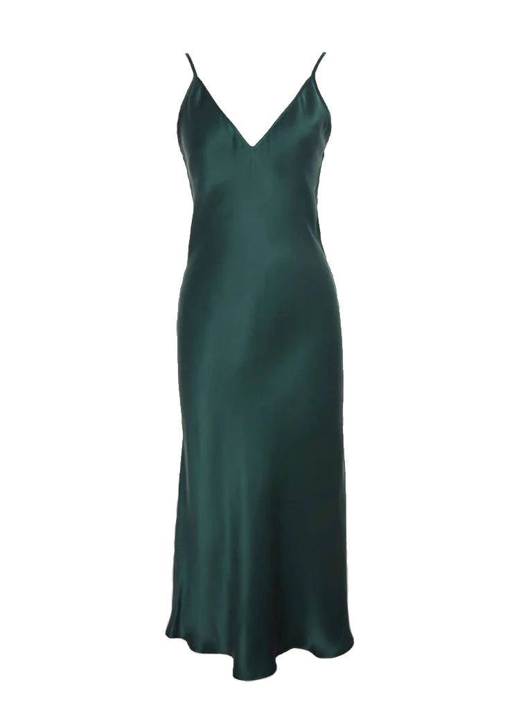 Gaia 100% Silk Slip Dress in Forest Green By KissKill - XS-XXL(+)