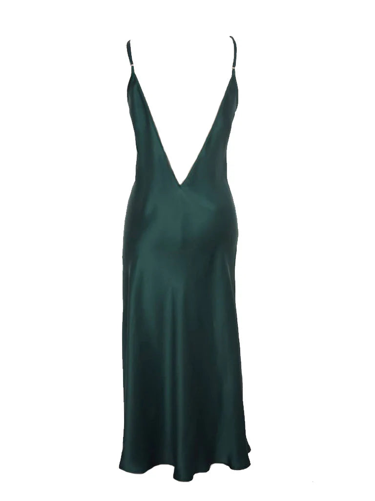 Gaia 100% Silk Slip Dress in Forest Green By KissKill - XS-XXL(+)