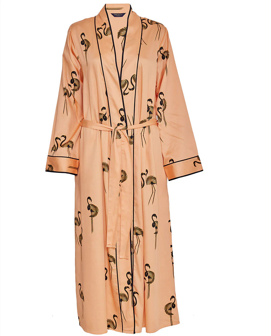 Hackney Flamingo Print Long Dressing Gown By Fable & Eve - size S
