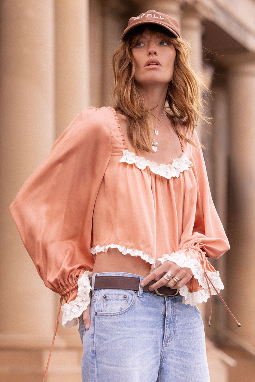 Poison Peach Blouse by Spell in "Vegan Silk" - XS-3X