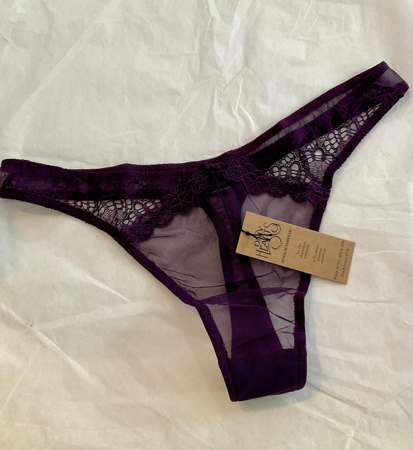 Whisper Sweet Nothings Darby Thong in Black or Purple Heart by Only Hearts - S-L