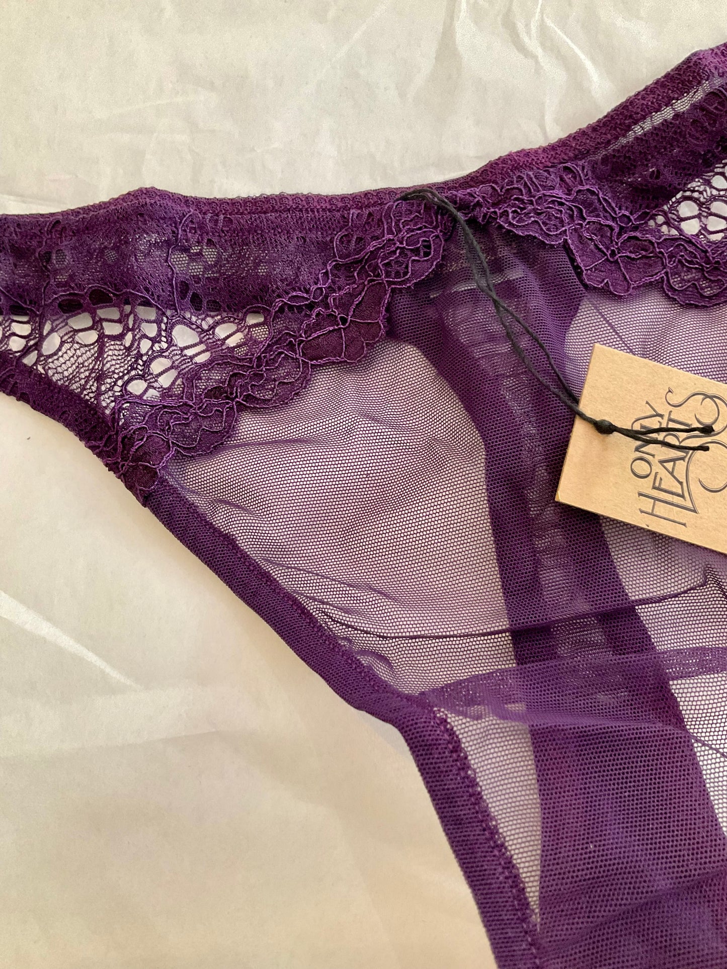 Whisper Sweet Nothings Darby Thong in Black or Purple Heart by Only Hearts - S-L