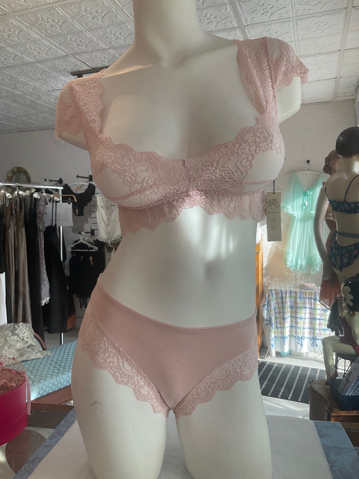 So Fine Lace Bamboo Cheeky Hipster in Pink Petal By Only Hearts -S-L+