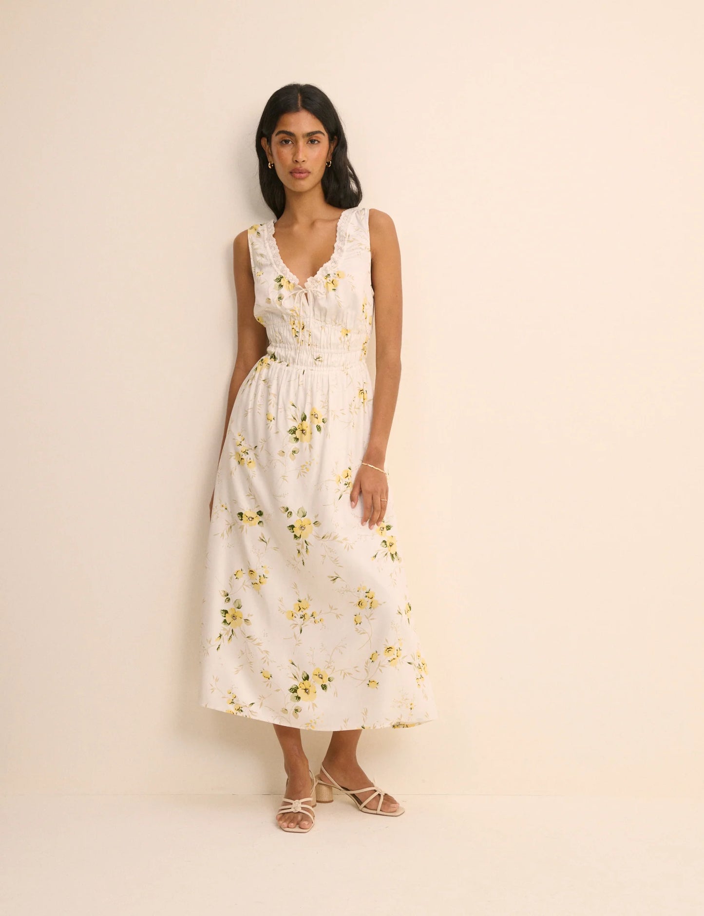 Isabella Yellow Floral Midi Dress - sizes 2-14 + (US)