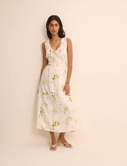 Isabella Yellow Floral Midi Dress - sizes 2-14 + (US)