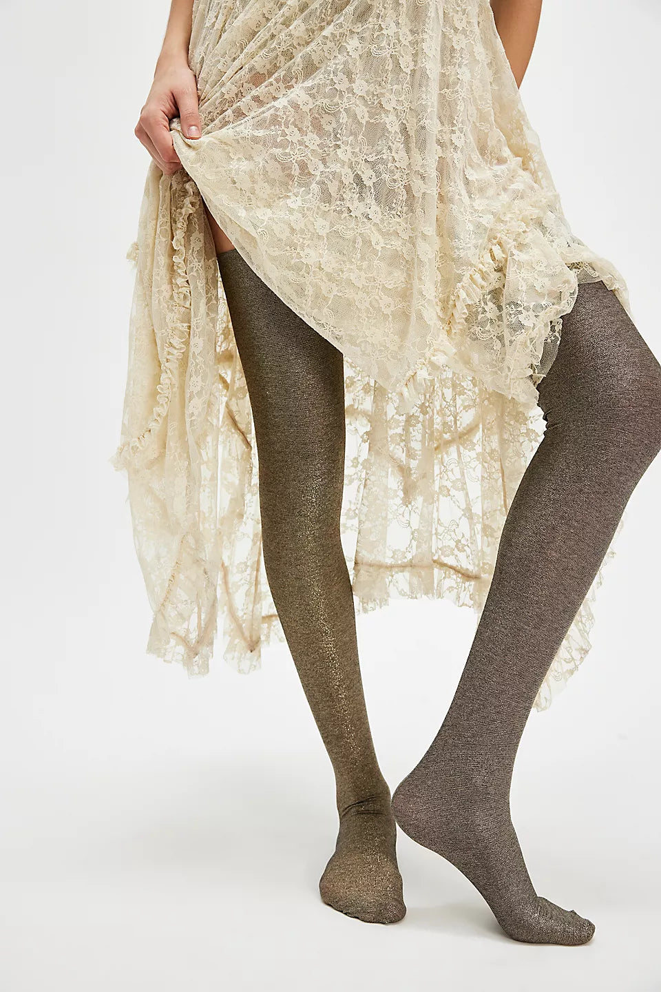 Gold Metallic Over The Knee Socks / Stockings By Only Hearts