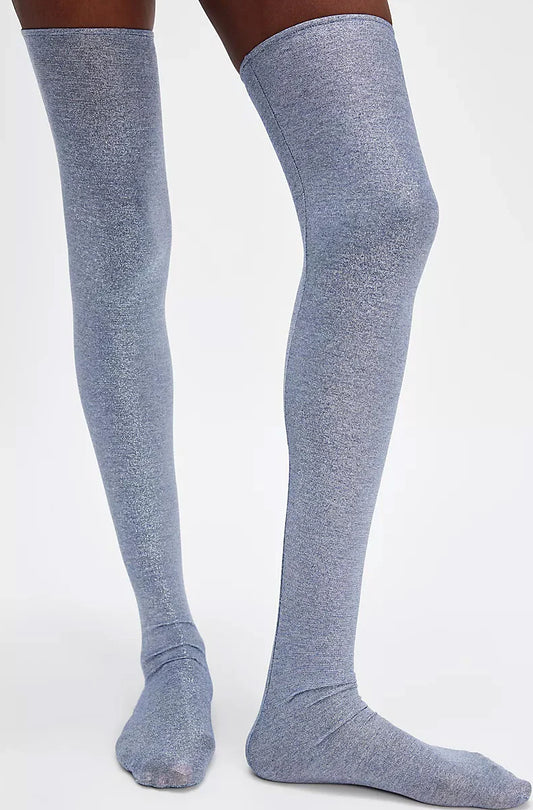 Silver Metallic Over The Knee Socks / Stockings By Only Hearts