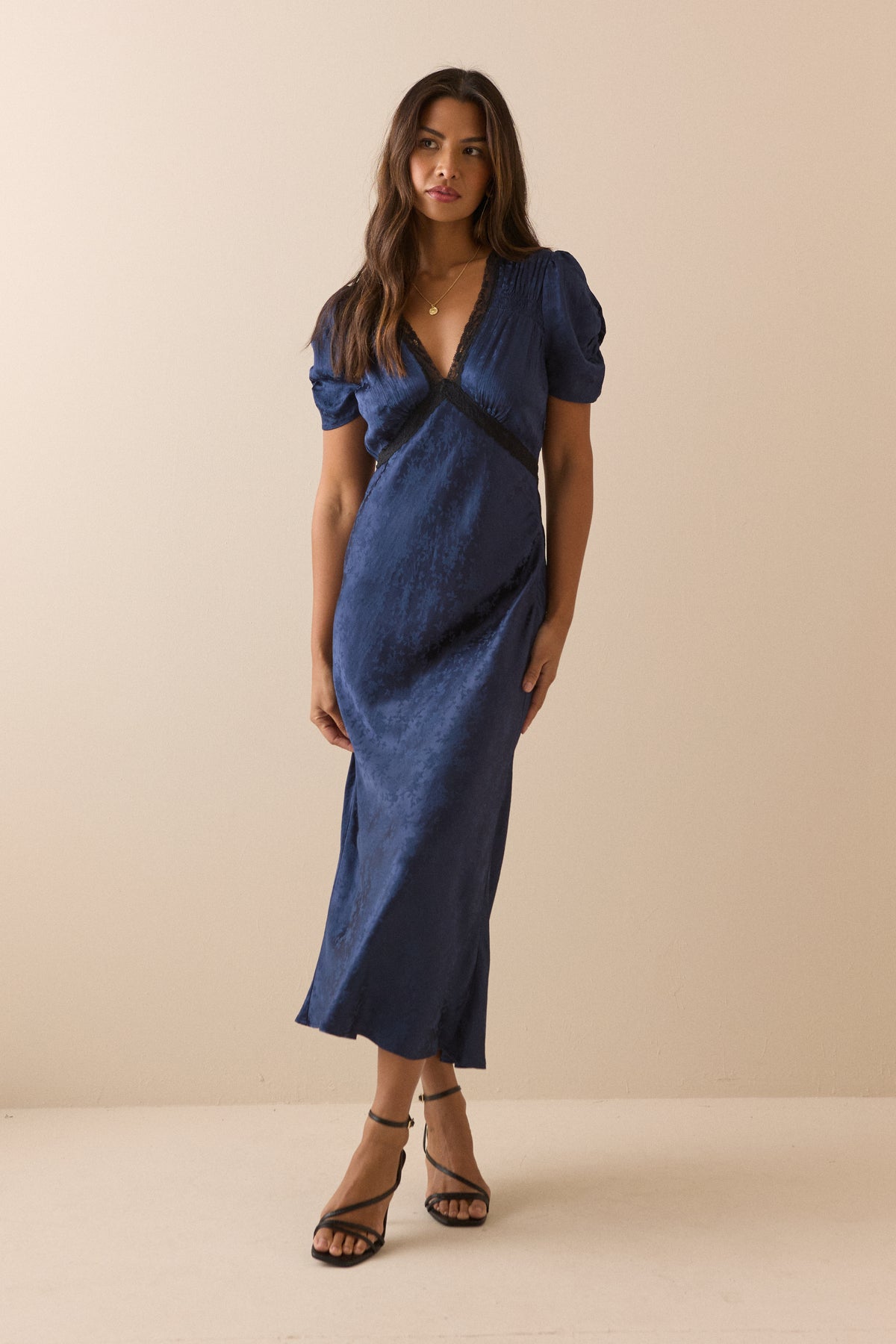 Nicolette Navy Jacquard Midi Dress By Nobody's Child - sizes 2-14 (US)