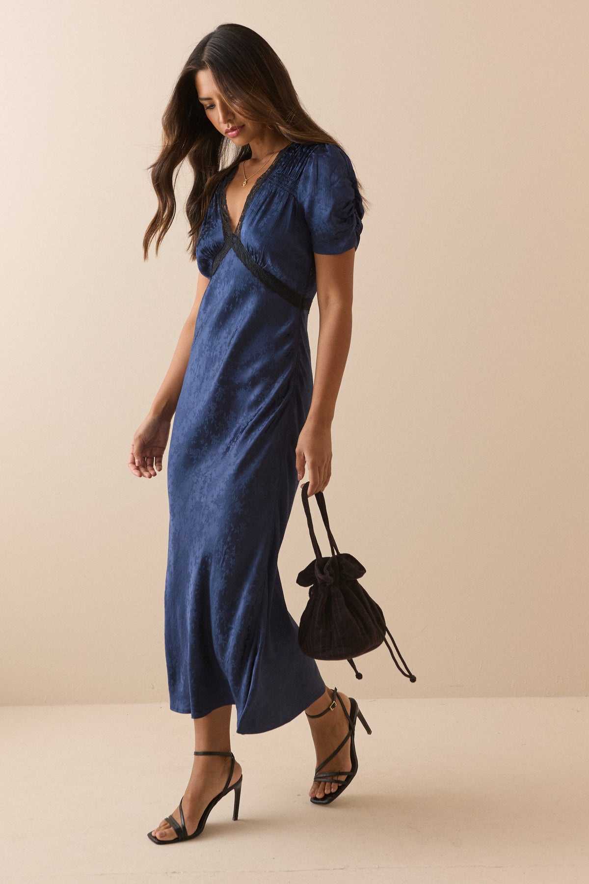 Nicolette Navy Jacquard Midi Dress By Nobody's Child - sizes 2-14 (US)