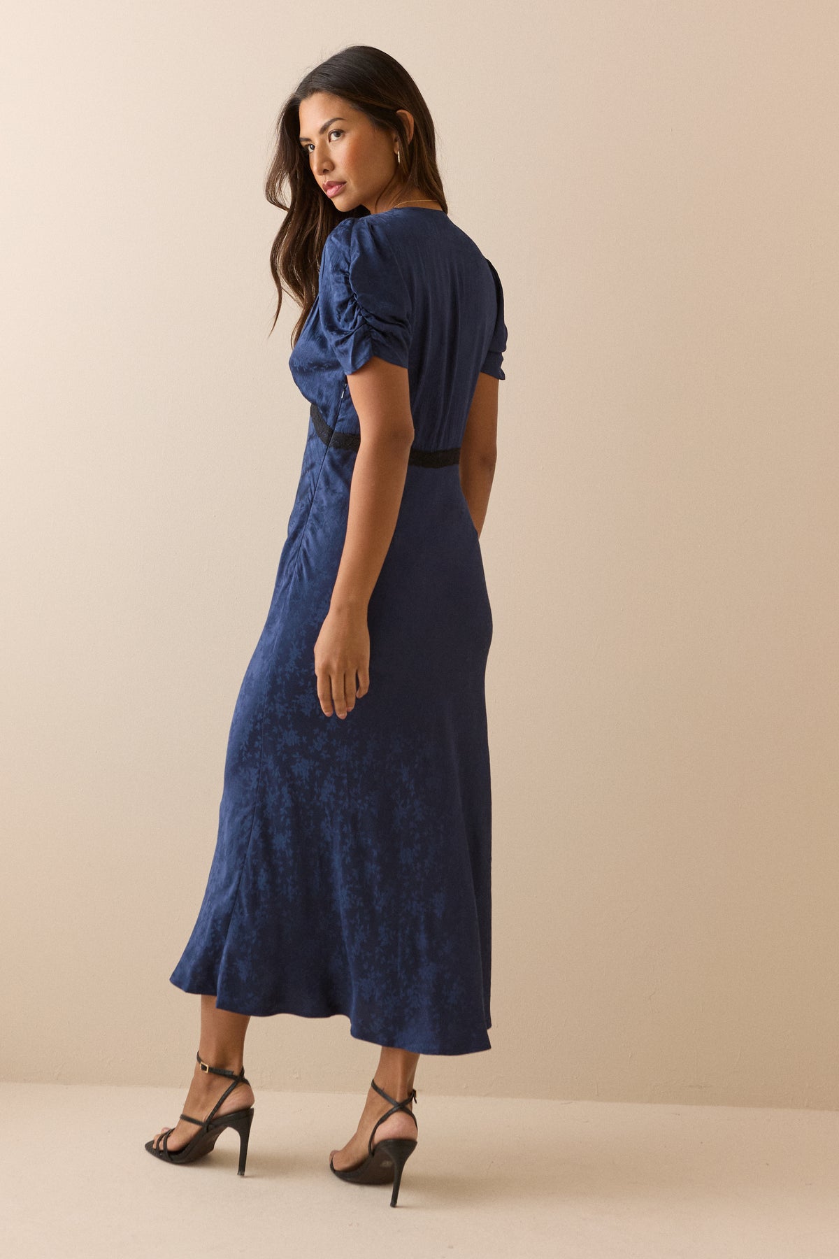 Nicolette Navy Jacquard Midi Dress By Nobody's Child - sizes 2-14 (US)