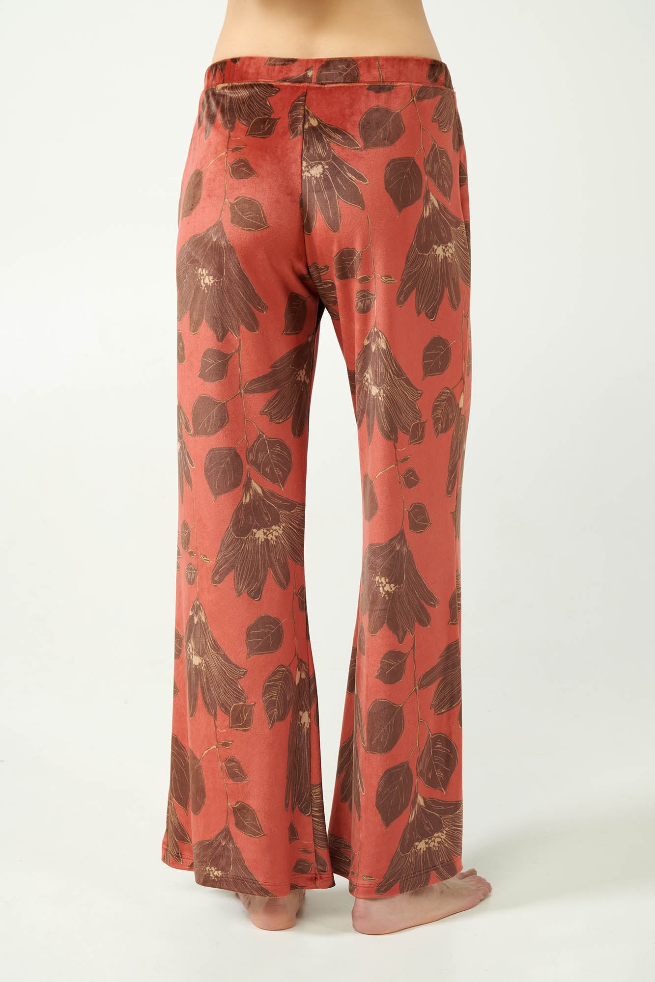 Red Nova Velvet Lily Print Pants By Vamp - S-3XL