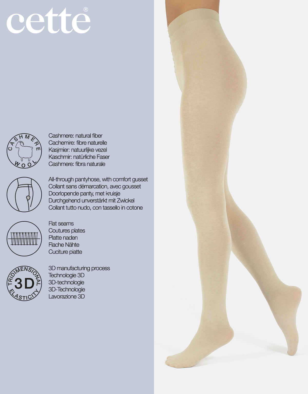 Cashmere Blend 150 DEN tights in Oyster - S-4X