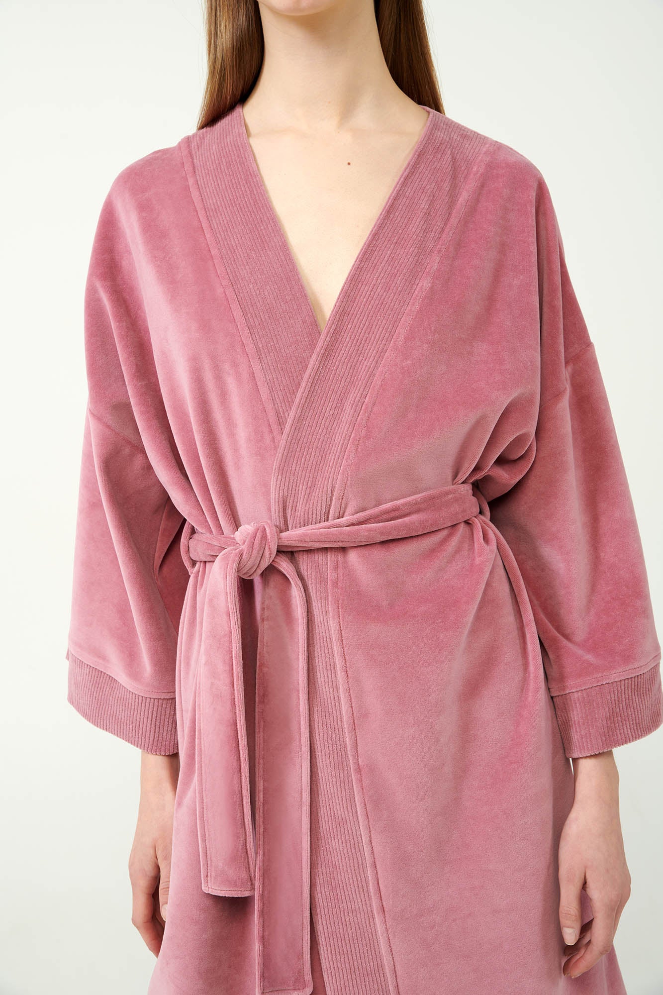 Pink Cotton Velvet Robe / Dressing Gown By Vamp - S-3XL