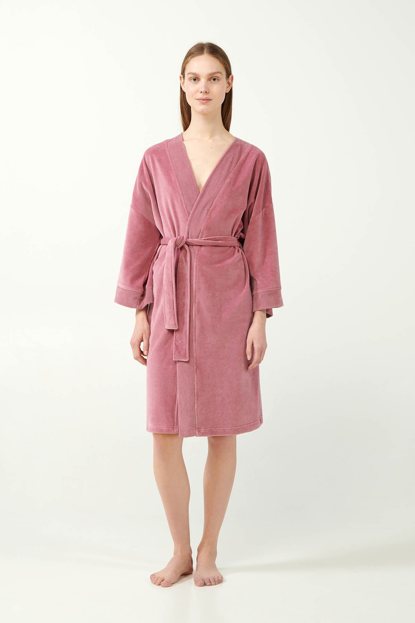 Pink Cotton Velvet Robe / Dressing Gown By Vamp - S-3XL