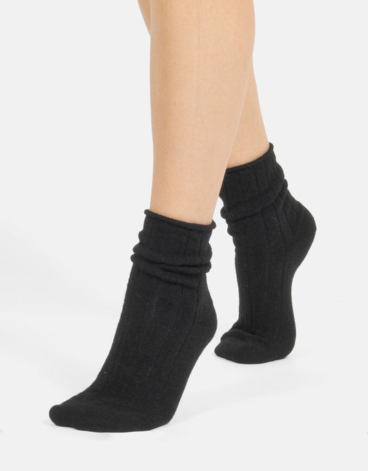 Ribbed Cashmere Blend Loose Top Socks - Black + Sand