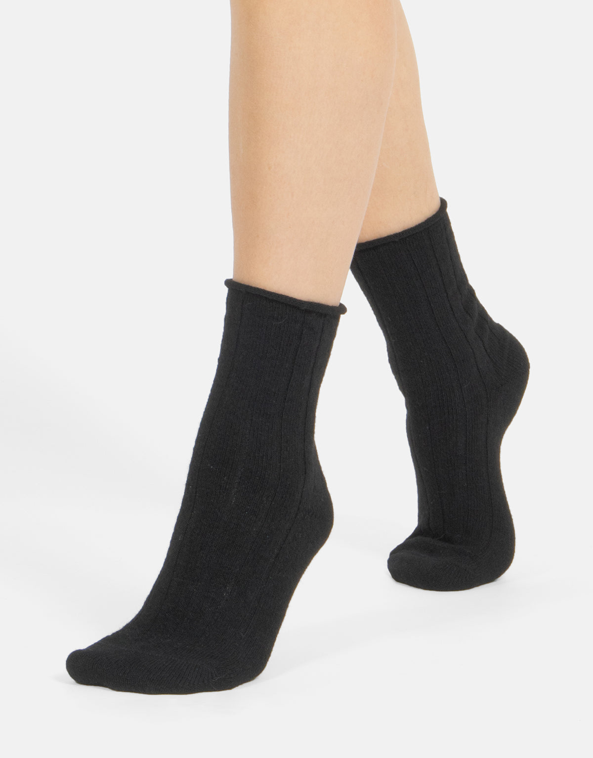 Ribbed Cashmere Blend Loose Top Socks - Black + Sand