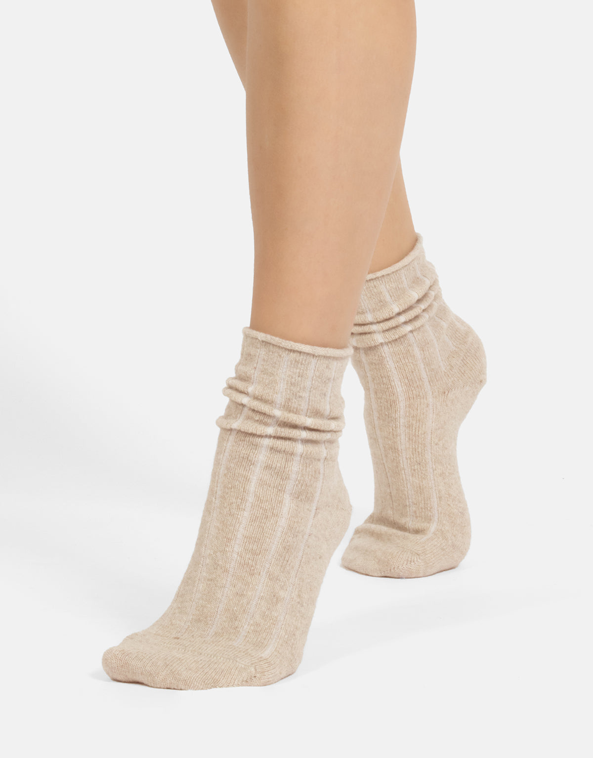 Ribbed Cashmere Blend Loose Top Socks - Black + Sand