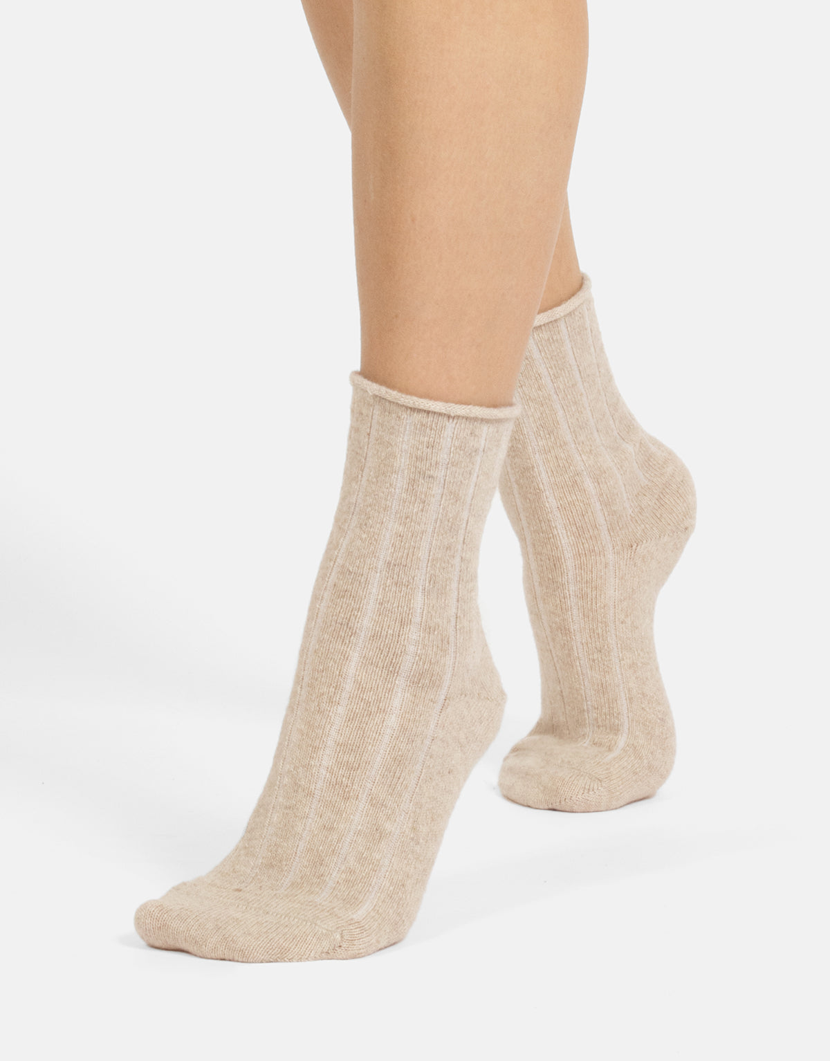 Ribbed Cashmere Blend Loose Top Socks - Black + Sand