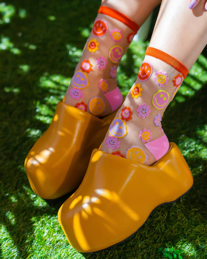Smiley Face Daisy Sheer Sock By Sock Candy