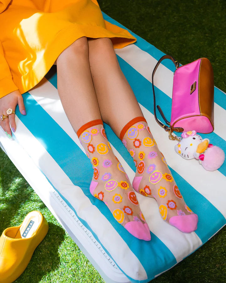 Smiley Face Daisy Sheer Sock By Sock Candy