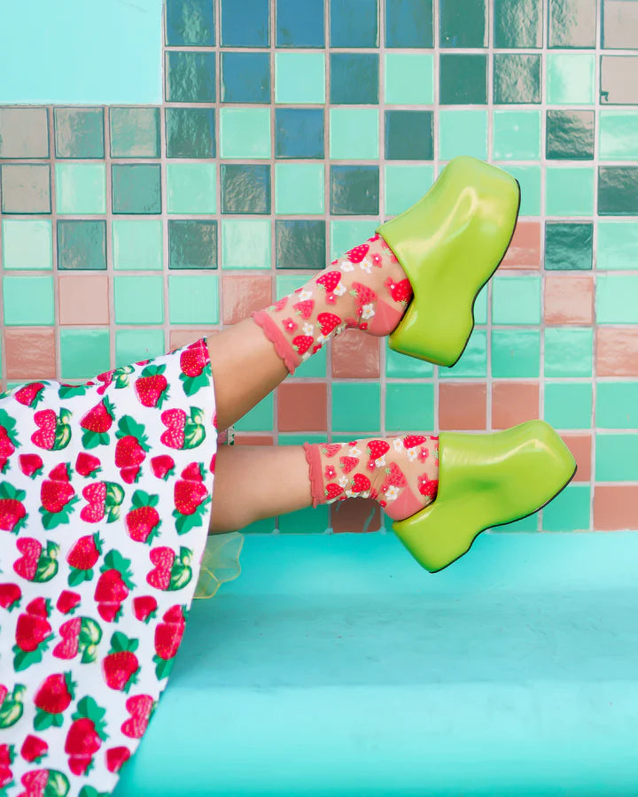 Strawberry Daisy Ruffle Sheer Sock By Sock Candy