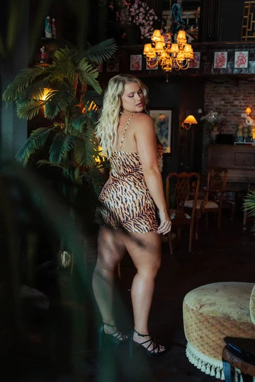 Watercolour Tiger Satin & Lace Mini Slip with Slit By Kilo Brava  - S-XXXL