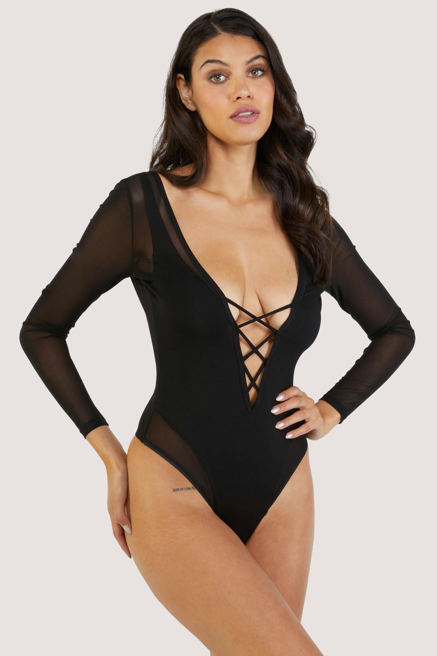 Sexy Black Bodysuit - Mesh Plunge Bodysuit - Sleeveless Bodysuit