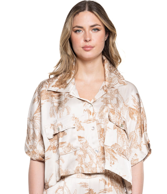 Jungle Toile Oversized cropped blouse in Coconut By Eternelle - S-XL