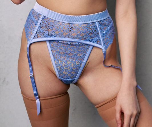 Guipure Lace Garter Belt in Periwinkle By Kilo Brava - S-XXXL