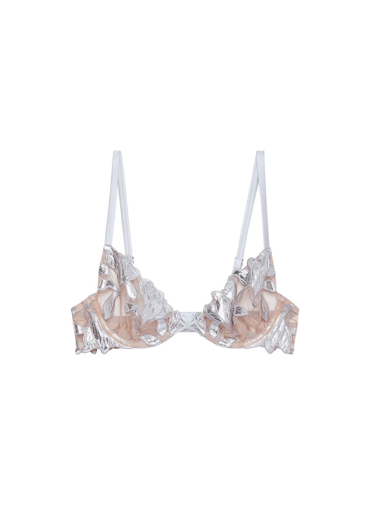 Lily Embroidery Plunge Demi Bra Platinum By Fleur Du Mal - 32-38 A-G (US/EURO)