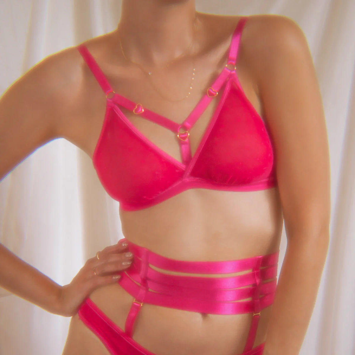 Hearts Of Venus Hot Pink Strappy Bralette By Uye Surana - XS/S - 2X/3X
