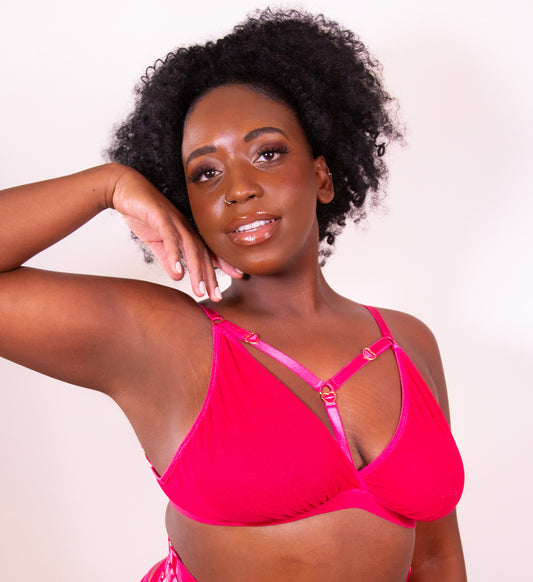Hearts of Venus Strappy Bralette in Hot Pink