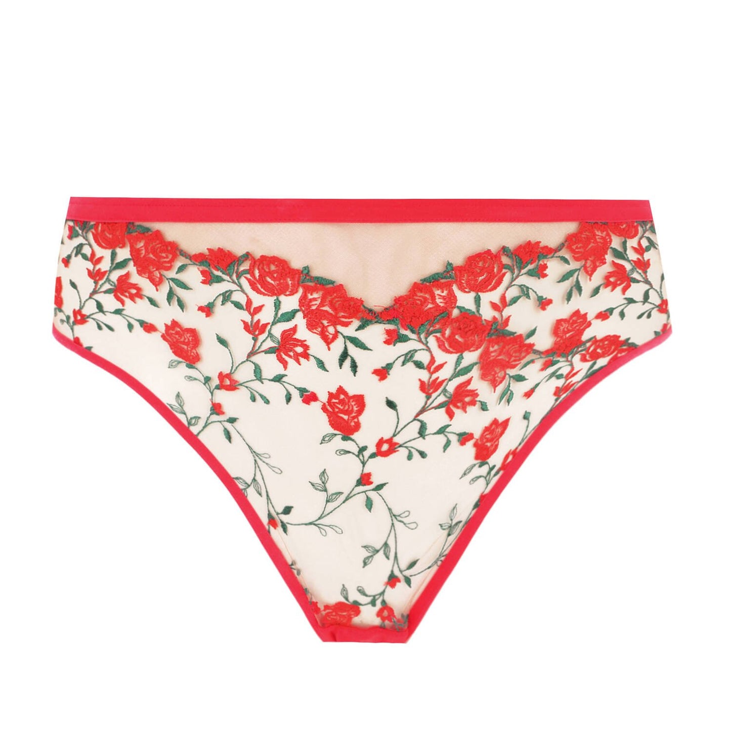 Rosewyn in Flame Red High Cut Brief By Dita Von Teese Lingerie - sizes XS-4X