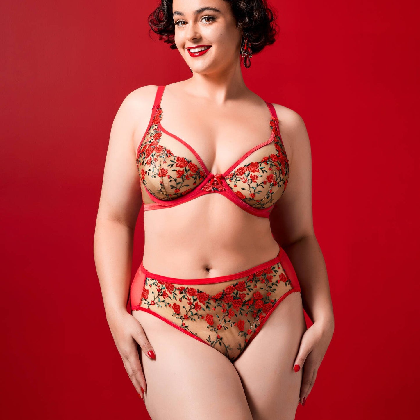 Rosewyn in Flame Red High Cut Brief By Dita Von Teese Lingerie - sizes XS-4X