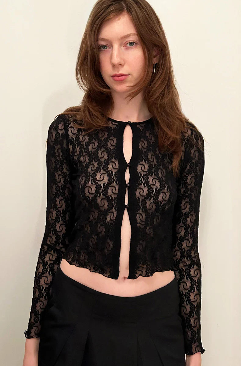 Stretch Lace Classic Cardi in Black by Only Hearts -S-L+