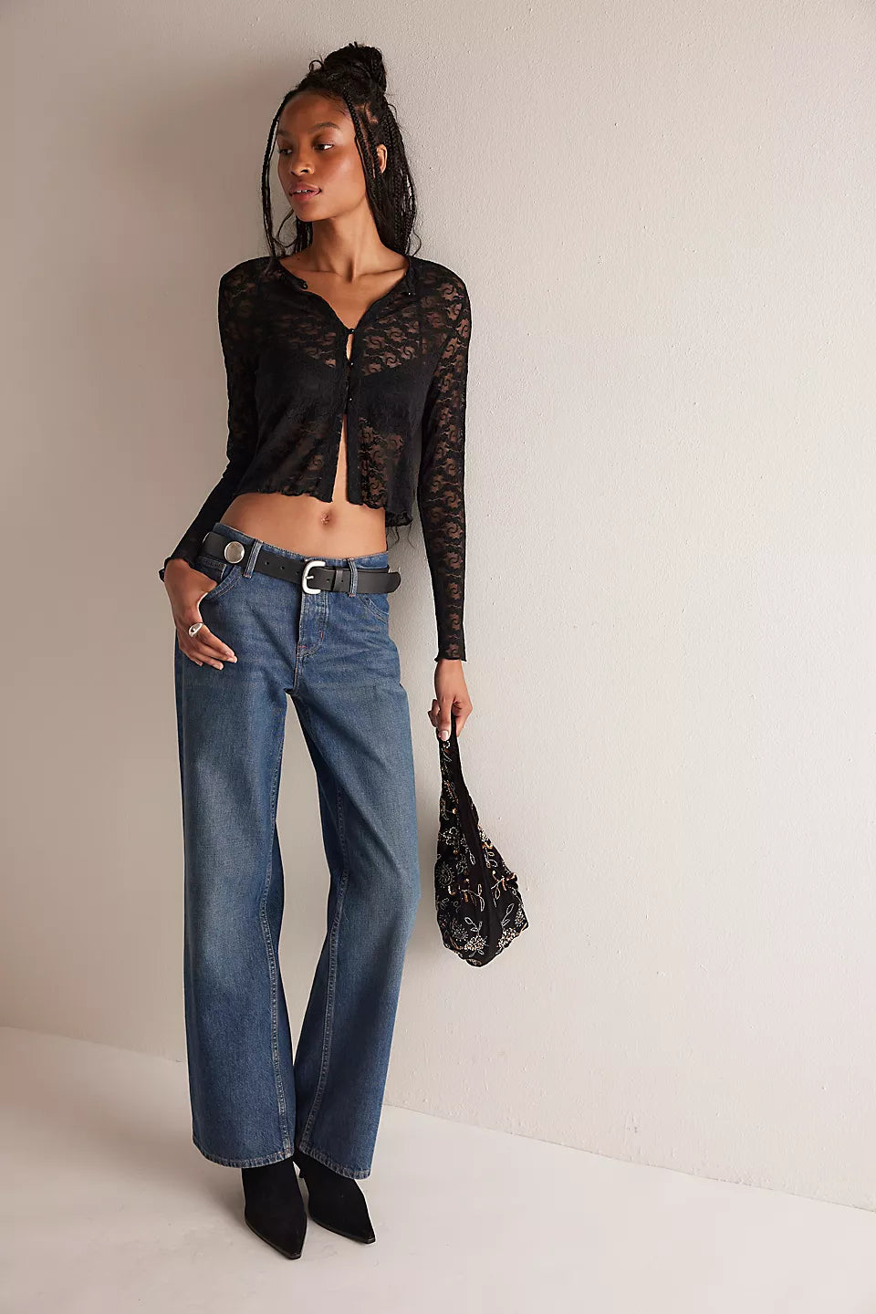 Stretch Lace Classic Cardi in Black by Only Hearts -S-L+