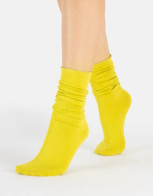 Cashmere Blend Loose Top Socks - Black + Citron