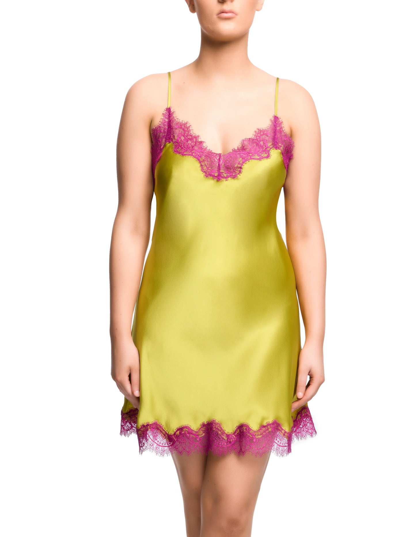 Scarlett Chemise in 100% SILK Chartreuse/Pinot Noir by Satined Sisters - XS-XL (++)