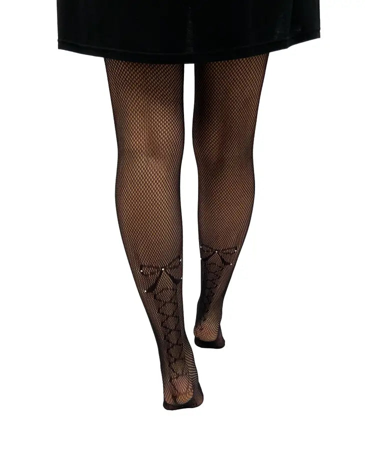 Bow and Rhinestone Fishnet Tights - sizes 4-14+