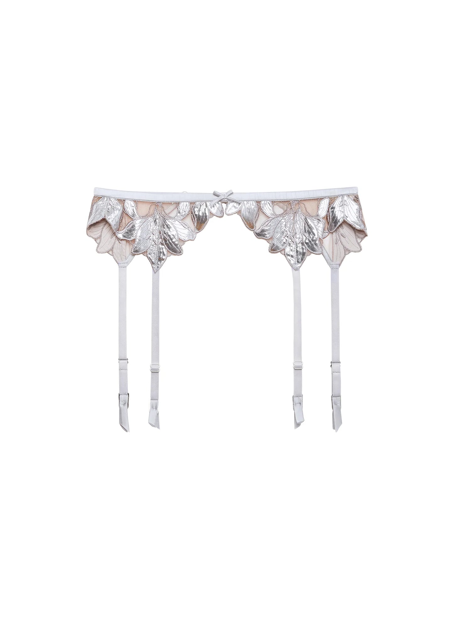 Lily Embroidery Garter Belt in Platinum By Fleur Du Mal - XS-L