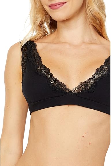 Organic Cotton High Point Bralette w/ Lace by Only Hearts in Black - S-L