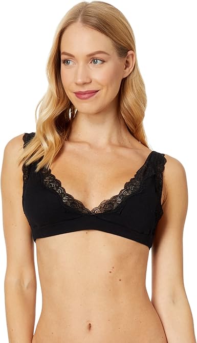 Organic Cotton High Point Bralette w/ Lace by Only Hearts in Black - S-L