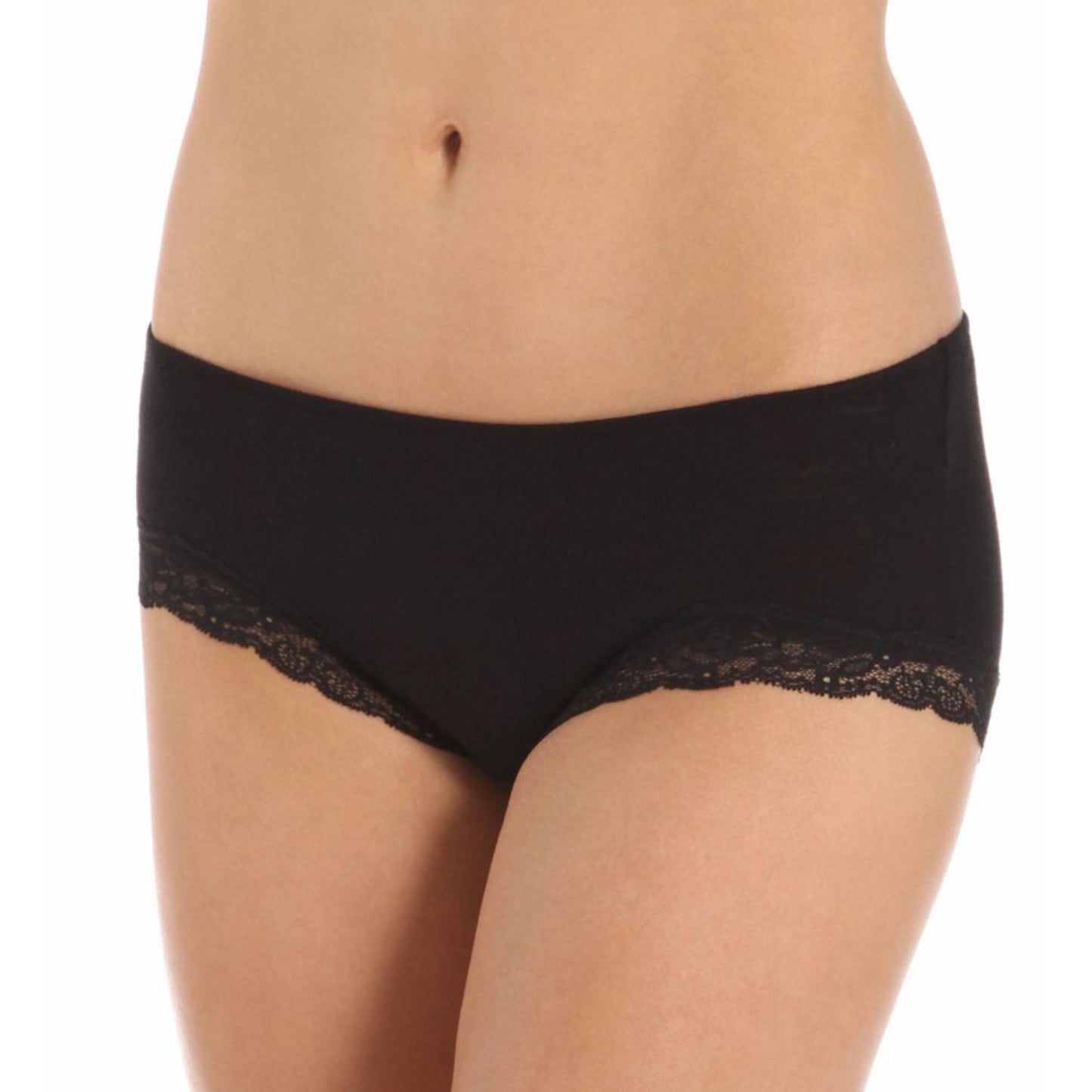 Organic Cotton Hipster Brief w/ Lace By Only Hearts in Black -S-XL