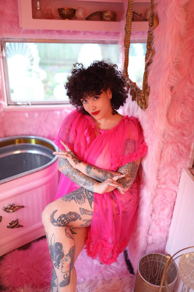 Hot Pink Short Sheer Dressing Gown By Dottie’s Delights - XS - 5X